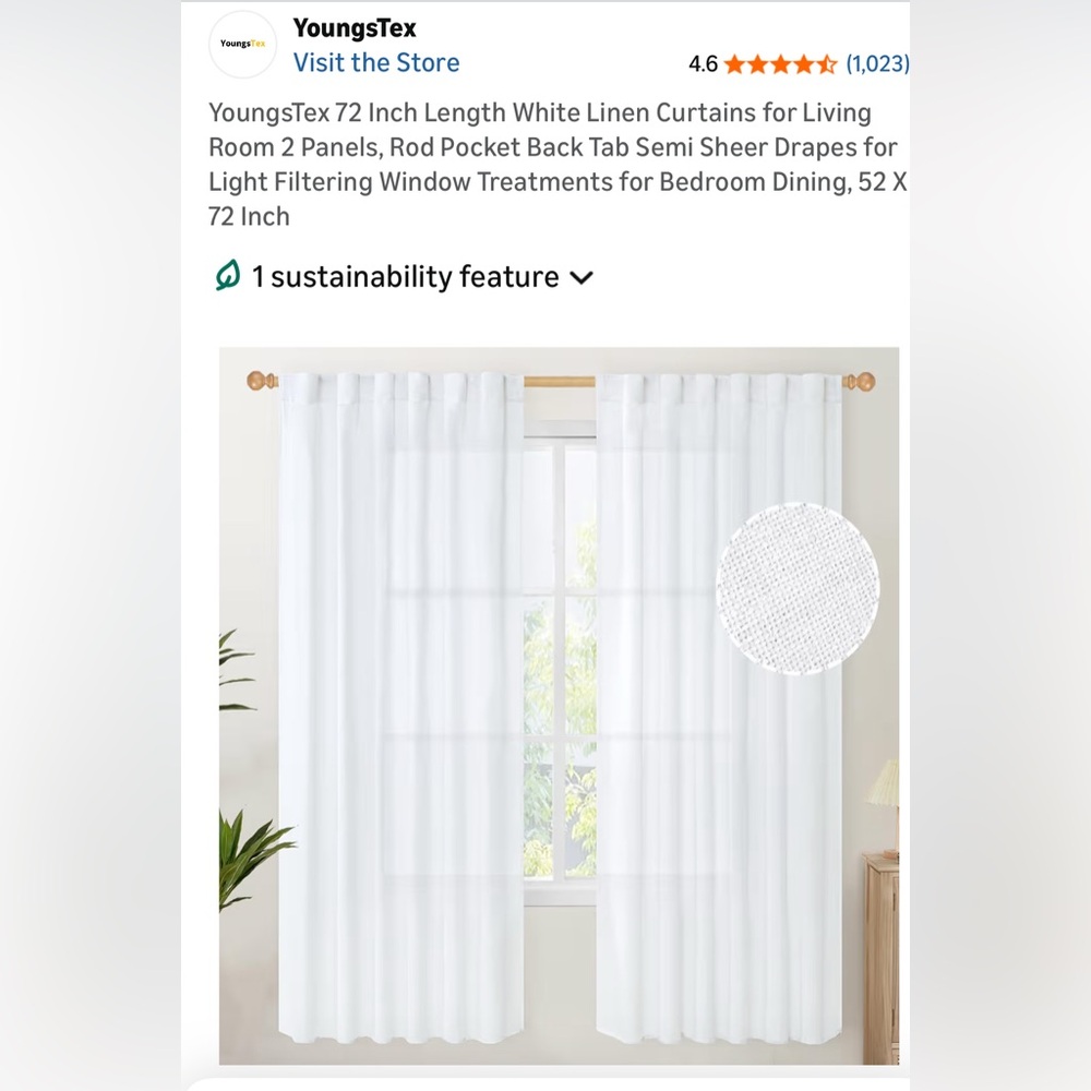 White Linen Curtains - 2 Panels ⭐️ 2 sets available price is PER SET - Picture 1 of 13